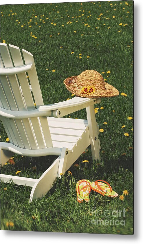 Adirondack Metal Print featuring the photograph Straw hat on chair by Sandra Cunningham