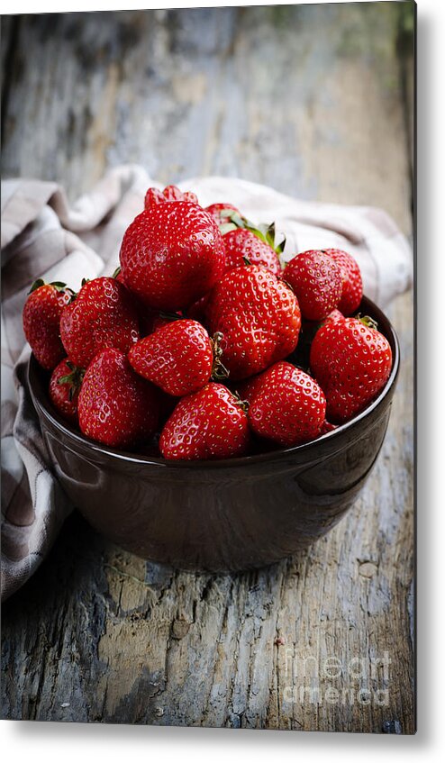 Strawberry Metal Print featuring the photograph Strawberries on wooden table by Jelena Jovanovic
