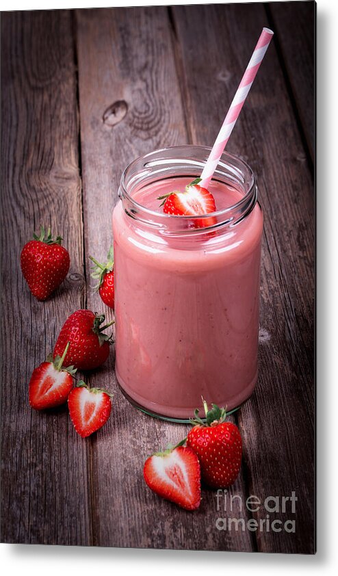 Background Metal Print featuring the photograph Strawberry smoothie by Jane Rix