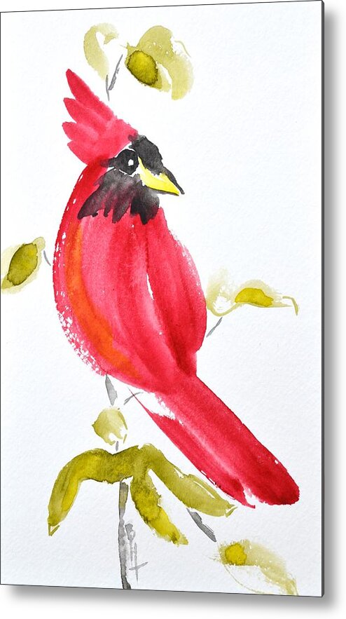 Cardinal Metal Print featuring the painting Sumi-e Cardinal II by Beverley Harper Tinsley