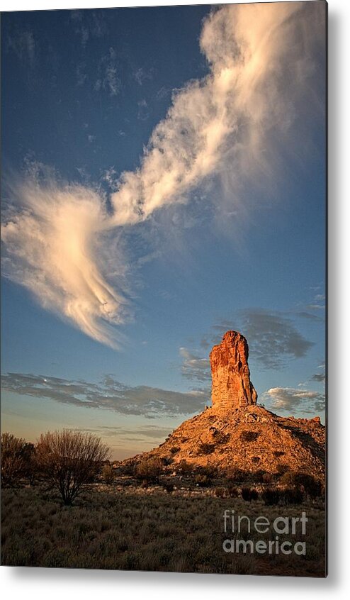 Chambers Pillar Metal Print featuring the photograph Sunrise and clouds at Chambers Pillar by Peter Kneen