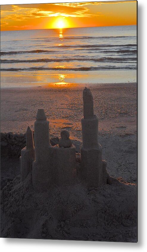 Sunrise On Padre Island Metal Print featuring the photograph Sunrise and Sand Castles by Kristina Deane