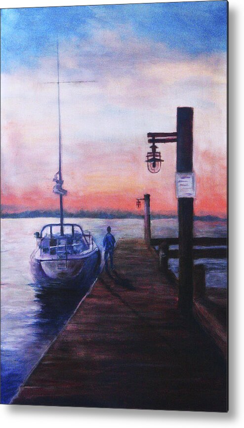 Watercolor Metal Print featuring the painting Sunset at Rocky Point by Sher Nasser