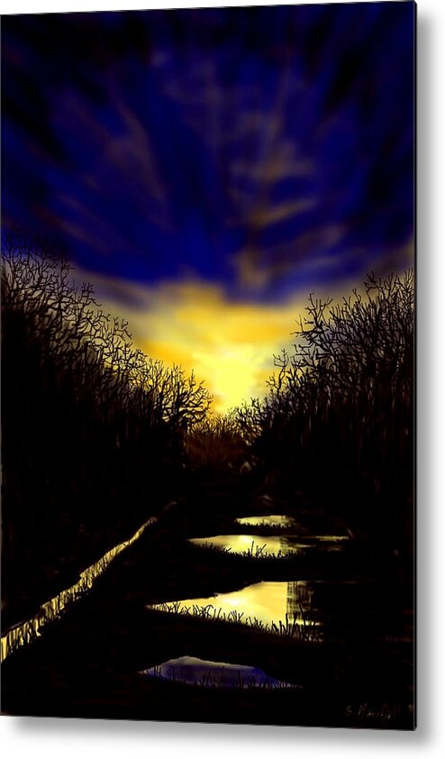 Landscape Metal Print featuring the painting Sunset over Disused Railway Tracks by Glenn Marshall