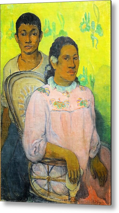 Paul Gauguin Metal Print featuring the painting Tahitian Woman and Boy by Paul Gauguin