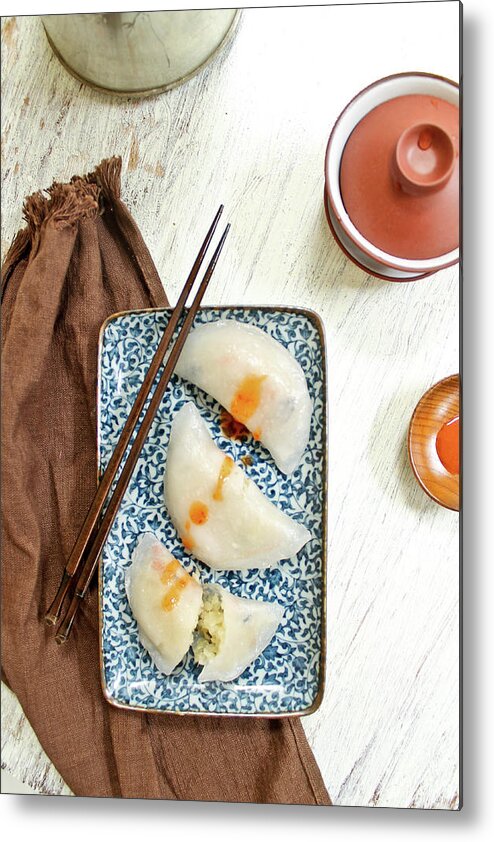 Dumpling Metal Print featuring the photograph Teochew Chinese Steamed Dumplings by Jen Voo Photography