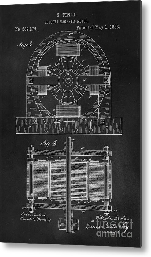 Nikola Metal Print featuring the photograph Tesla Coil Patent Art by Edward Fielding