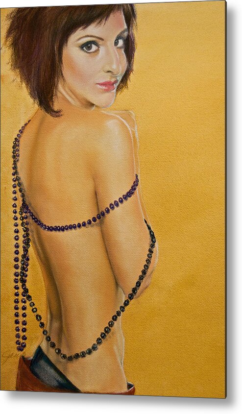 Portrait Metal Print featuring the painting The Beaded Shawl by Jani Freimann