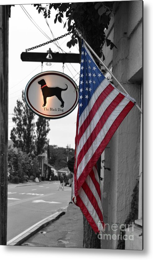 Black Metal Print featuring the photograph The Black Dog Store by Angela DeFrias