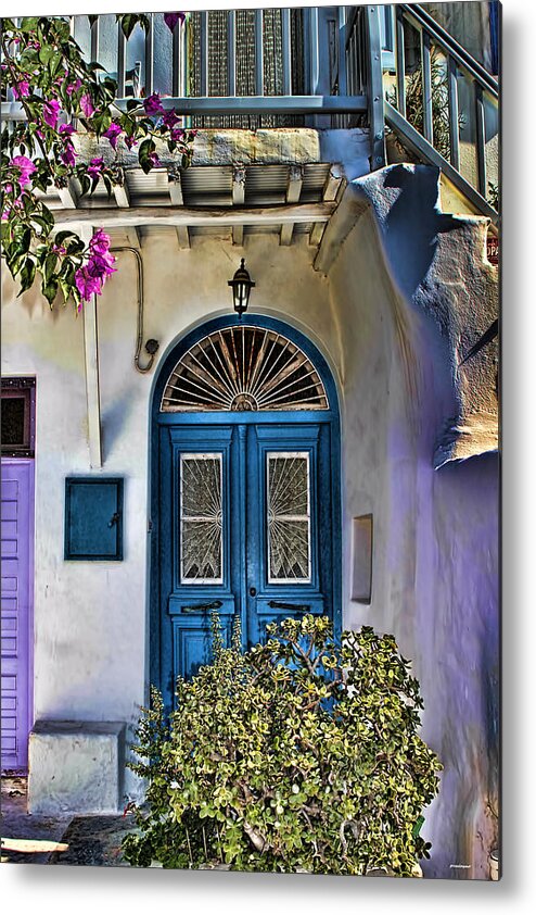 Tom Prendergast Metal Print featuring the photograph The Blue Door-Santorini by Tom Prendergast