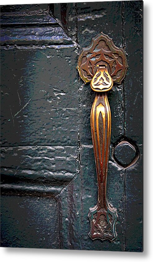 Door Metal Print featuring the photograph The Brass Latch by Nadalyn Larsen