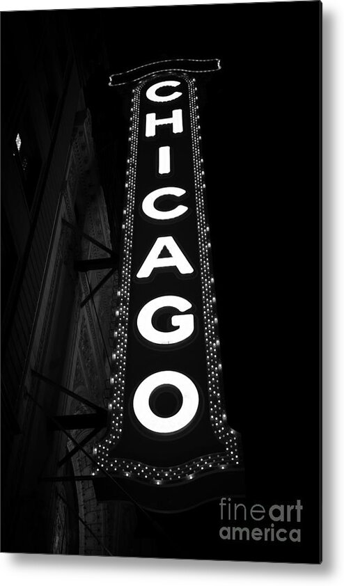 America Metal Print featuring the photograph The Chicago Theater Sign im Black and White by Paul Velgos