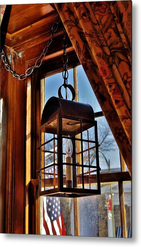 Lantern Metal Print featuring the photograph The Lantern in the Window by Jean Goodwin Brooks