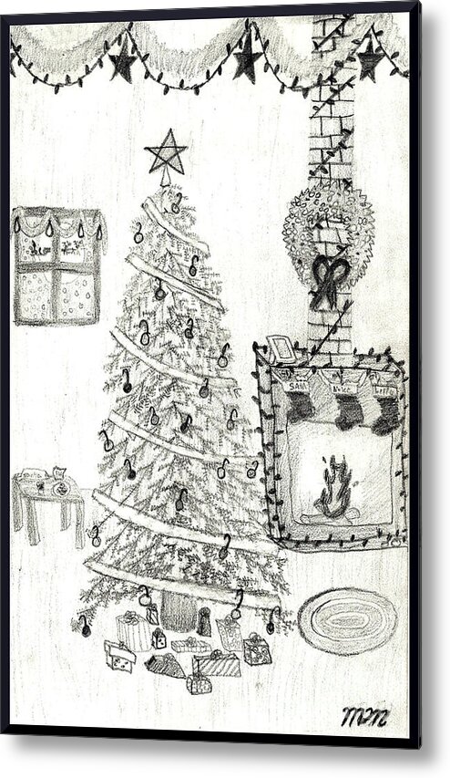 Pencil Drawing Metal Print featuring the drawing The Perfect Christmas by Marissa McAlister