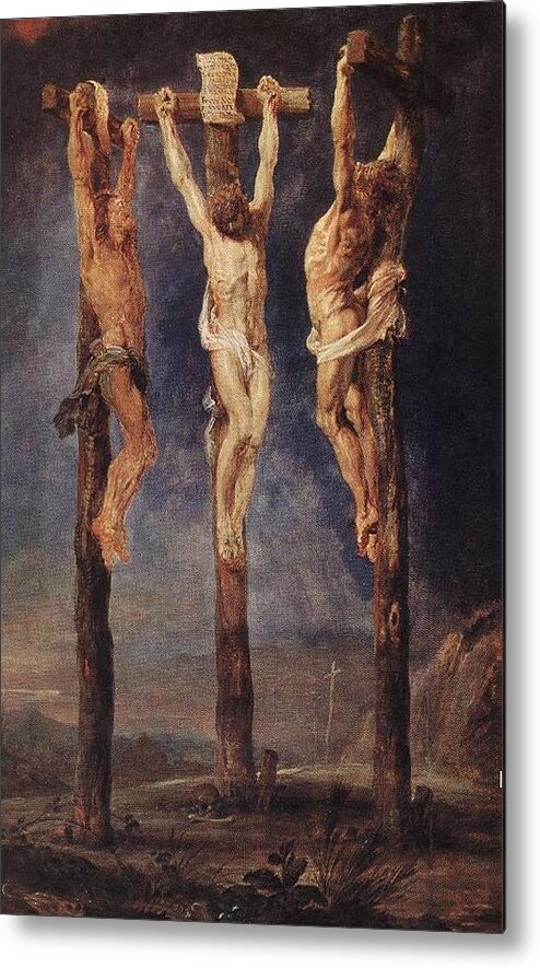 Peter Paul Rubens Metal Print featuring the digital art The Three Crosses by Peter Paul Rubens