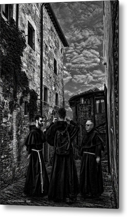 Bw Metal Print featuring the photograph Three Monks by Aleksander Rotner