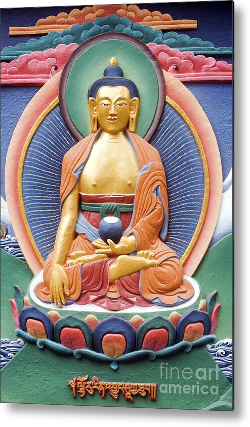 Buddha Metal Print featuring the photograph Tibetan buddhist deity wall sculpture by Tim Gainey