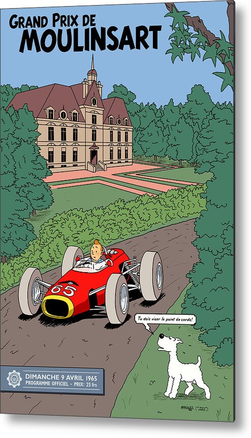 Tintin Grand Prix Metal Print featuring the digital art Tintin Grand Prix de Moulinsart 1965 by Georgia Clare