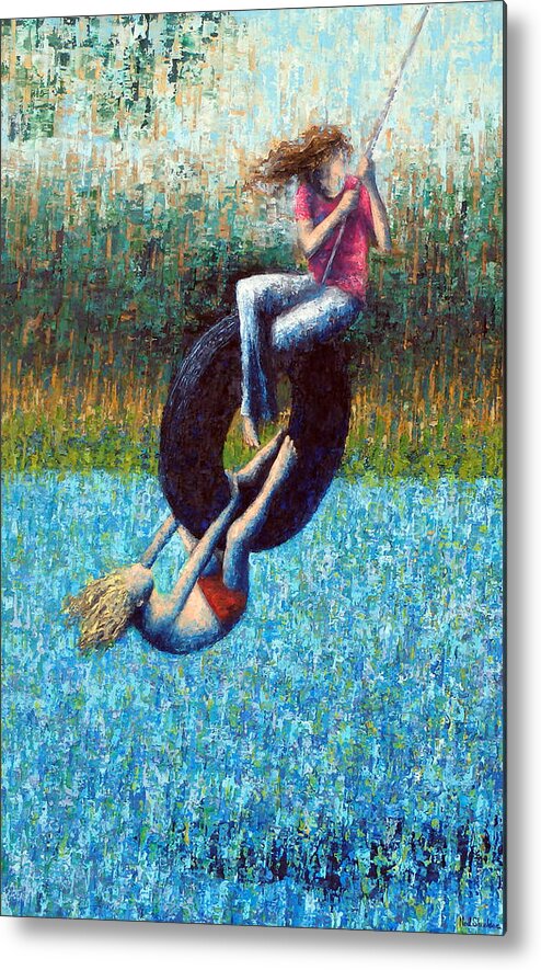 Kids Metal Print featuring the painting Tire Swing by Ned Shuchter
