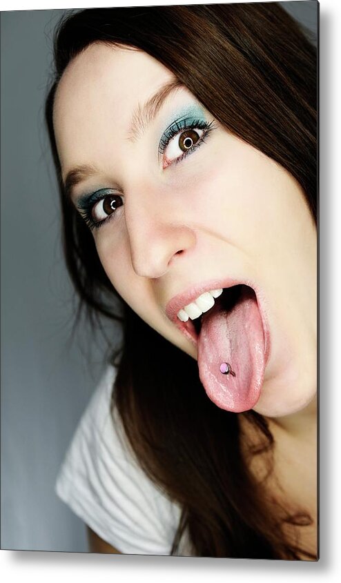 Adult Metal Print featuring the photograph Tongue Piercing by Bildagentur-online/ohde/science Photo Library