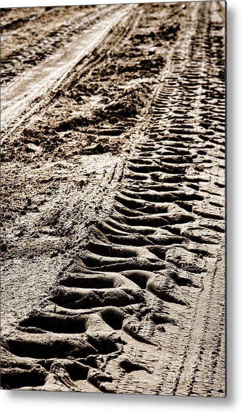 Tracks Metal Print featuring the photograph Tractor Tracks in Dry Mud by Olivier Le Queinec