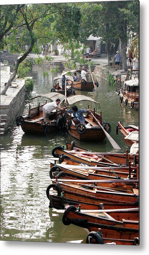 Tongli Metal Print featuring the photograph Traditional Wooden Boats In Ancient by Bruce Yuanyue Bi