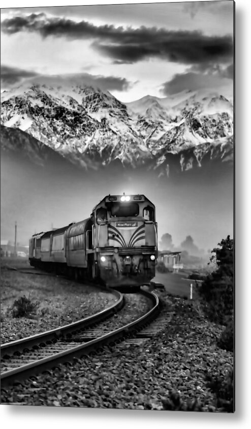 Train Metal Print featuring the photograph Train In New Zealand In Black And White by Amanda Stadther