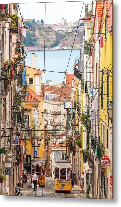 People Metal Print featuring the photograph Tram, Barrio Alto, Lisbon, Portugal by Peter Adams