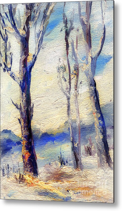 Trees Metal Print featuring the painting Trees in winter by Daliana Pacuraru