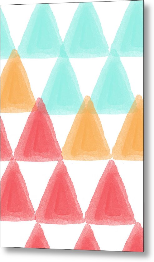 Triangles Metal Print featuring the painting Trifold- colorful abstract pattern painting by Linda Woods