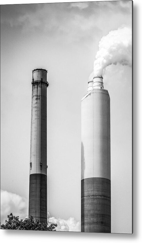 Commerce; Company; Concept; Concepts; Conceptual; Greenhouse;industry Metal Print featuring the photograph Two Smoke Stacks by Chris Smith