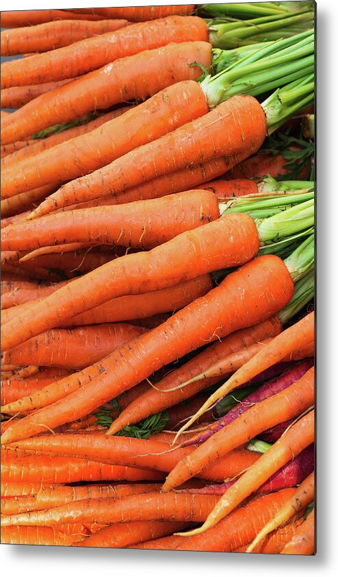 Orange Color Metal Print featuring the photograph Usa, New York City, Fresh Carrots by Tetra Images