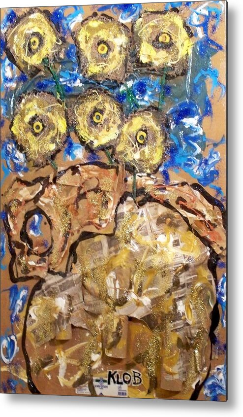 Sunflowers Metal Print featuring the painting van Gogh's Sunflowers by Kevin OBrien