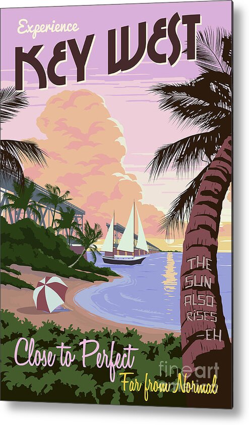 Travel Poster Metal Print featuring the drawing Vintage Key West Travel Poster by Jon Neidert