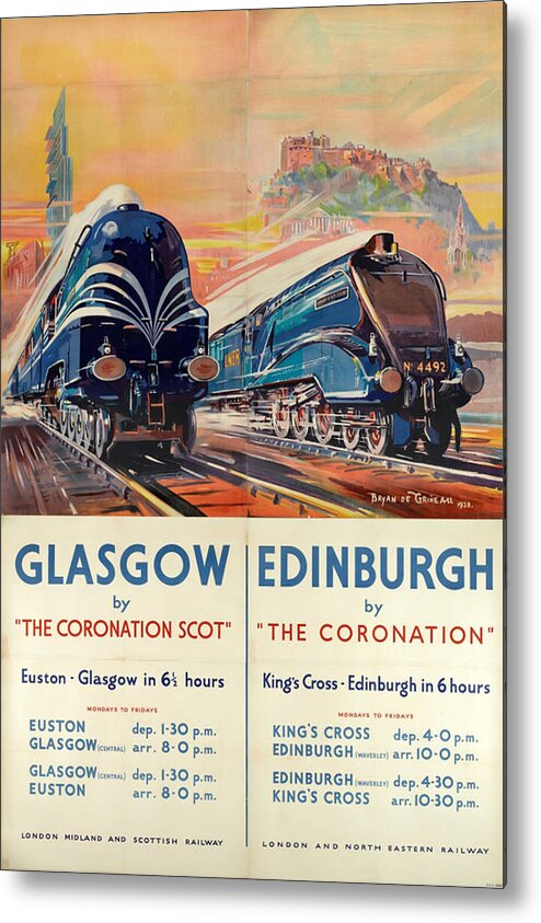 Glasgow Metal Print featuring the digital art Vintage Train Travel - Glasgow and Edinburgh by Georgia Fowler