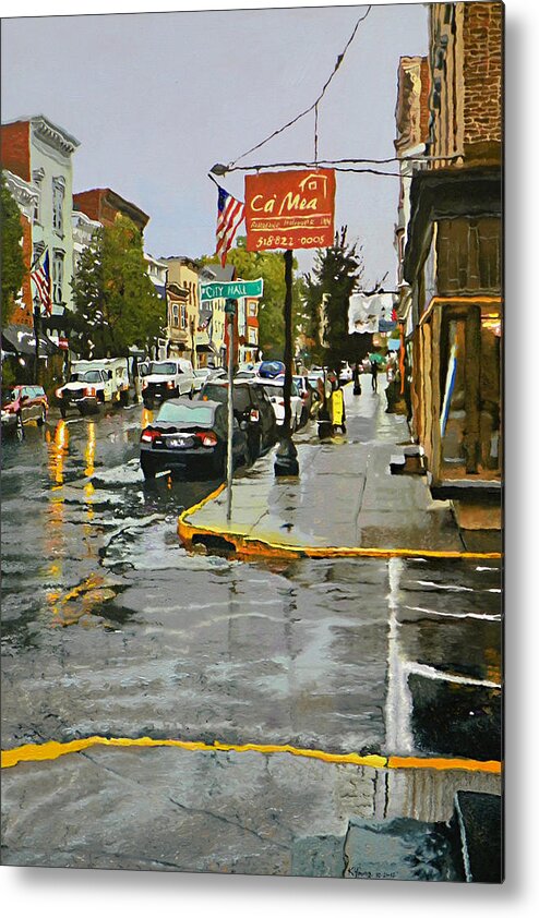 Hudson Metal Print featuring the painting Warren and City Hall Place by Kenneth Young