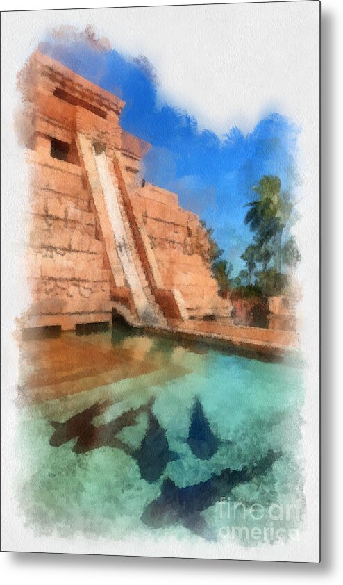 Aqua Park Metal Print featuring the digital art Water Slide at the Mayan Temple Atlantis Resort by Amy Cicconi
