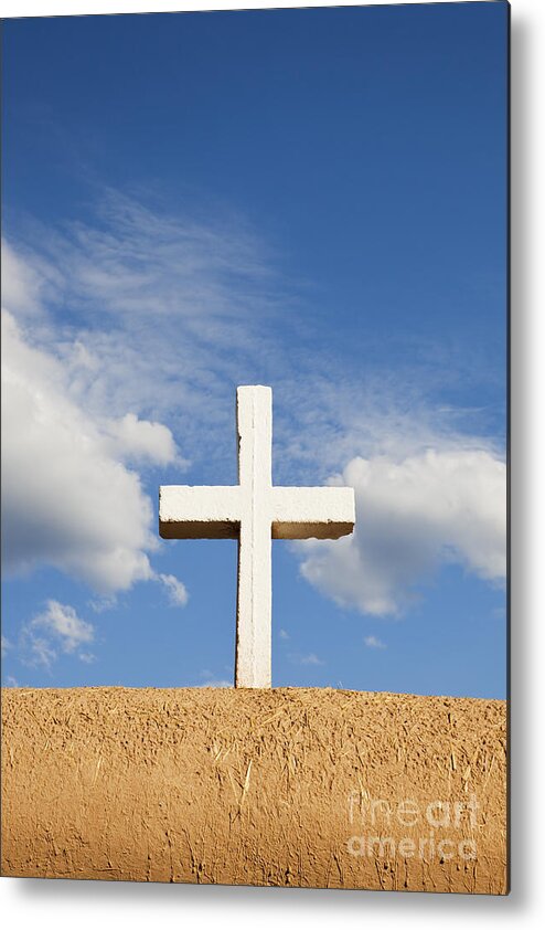 Cross Metal Print featuring the photograph White Cross on Adobe Wall by Bryan Mullennix