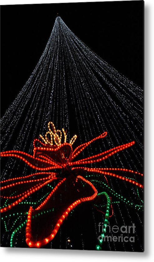 White Lights Metal Print featuring the photograph White Light Tree Poinsettia by Connie Mueller