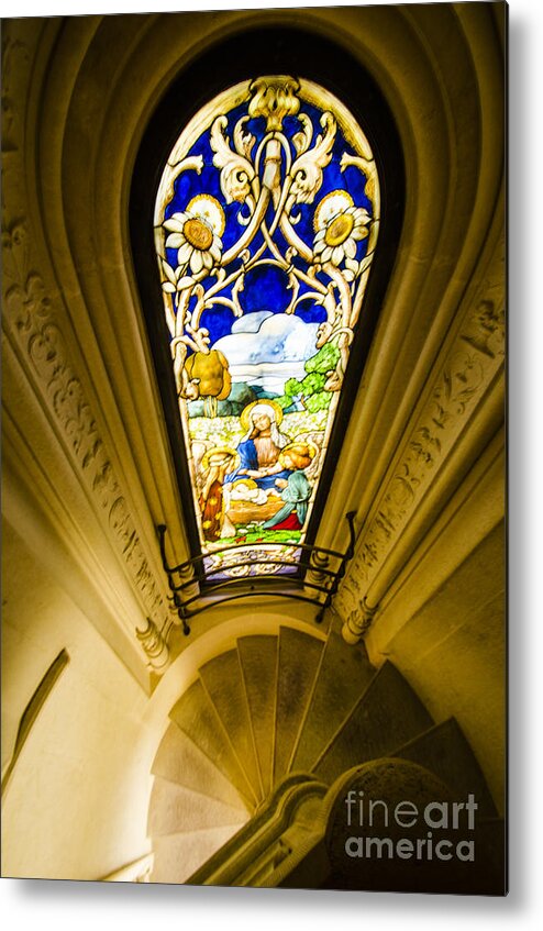 Sintra Metal Print featuring the photograph Winding Chapel Stairs and Stained Glass by Deborah Smolinske