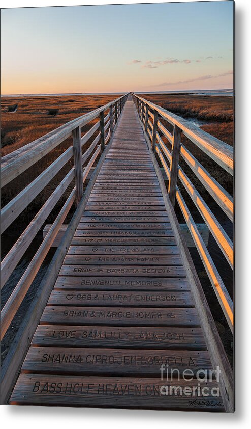 Winter Sunset On The Boardwalk At Bass Hole Metal Print featuring the photograph Winter Sunset on the Boardwalk at Bass Hole by Michelle Constantine