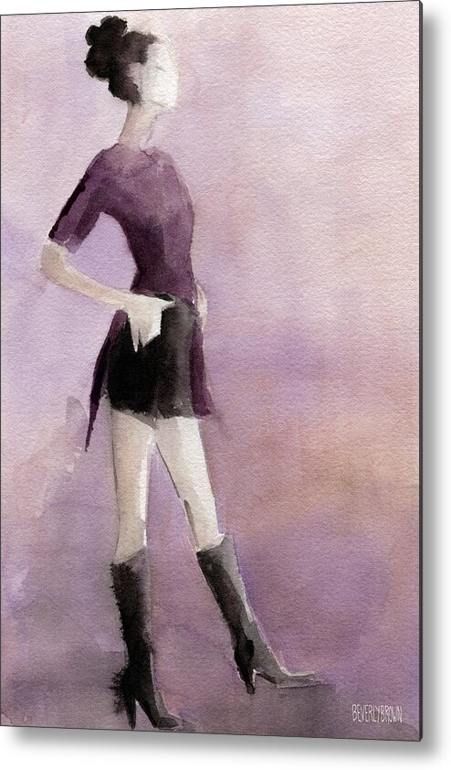Fashion Metal Print featuring the painting Woman in a Plum Colored Shirt Fashion Illustration Art Print by Beverly Brown