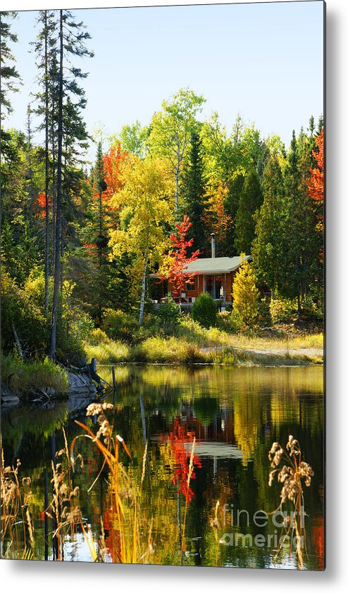 Wood Metal Print featuring the photograph Wood cabin by the lake by Sylvie Bouchard