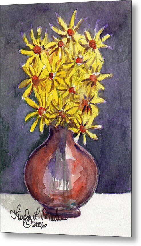 Carnival Glass Metal Print featuring the painting Yellow Daisies by Linda L Martin