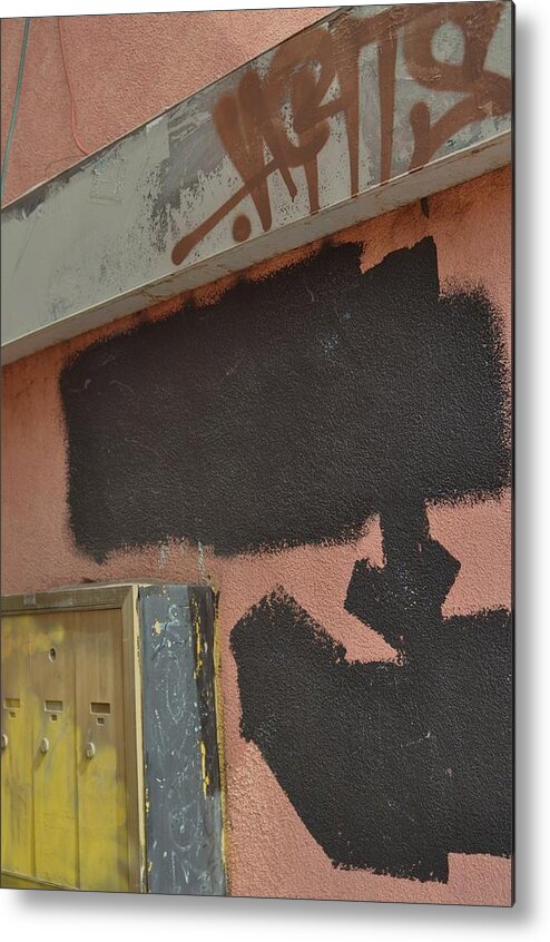 Abstract Brick Wall Pink Yellow Black Grey Metal Print featuring the photograph Abstract-31 #1 by Todd Sherlock