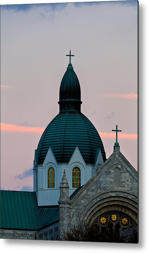 Architecture Metal Print featuring the photograph Sacred Heart Catholic Church at Dusk #1 by Ed Gleichman