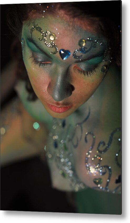 Blue Metal Print featuring the photograph Kasper Body Painting #3 by RoByn Thompson