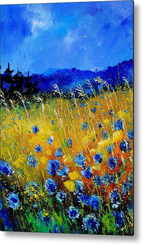 Flowers Metal Print featuring the painting Blue cornflowers #4 by Pol Ledent