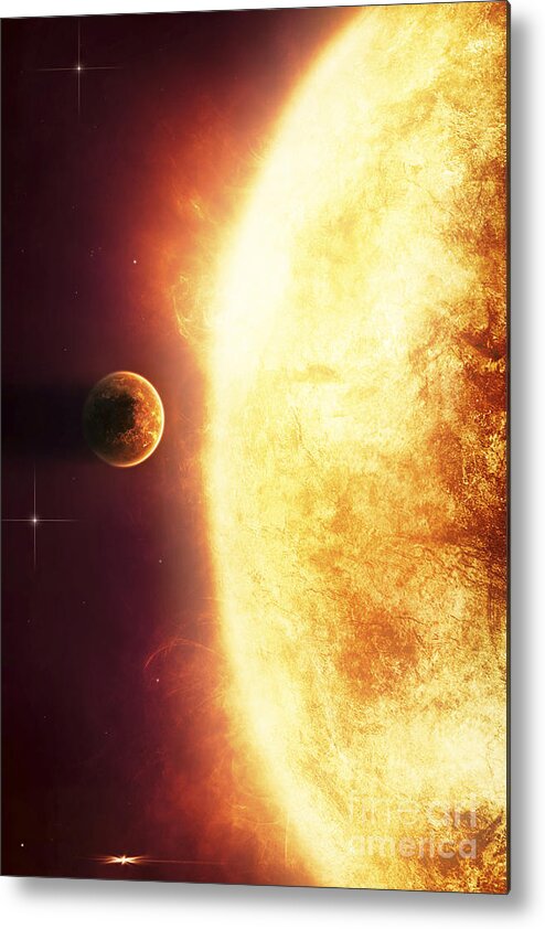 Concept Metal Print featuring the digital art A Growing Sun About To Burn A Nearby by Tomasz Dabrowski