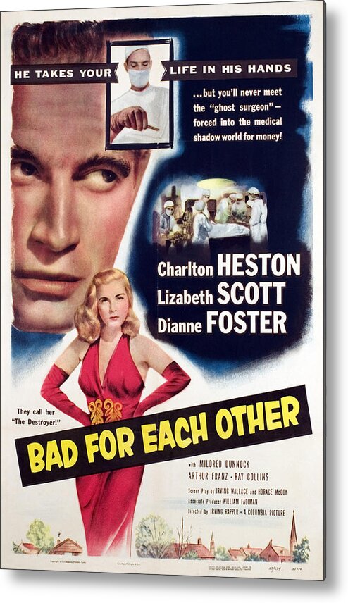 1950s Poster Art Metal Print featuring the photograph Bad For Each Other, Charlton Heston by Everett
